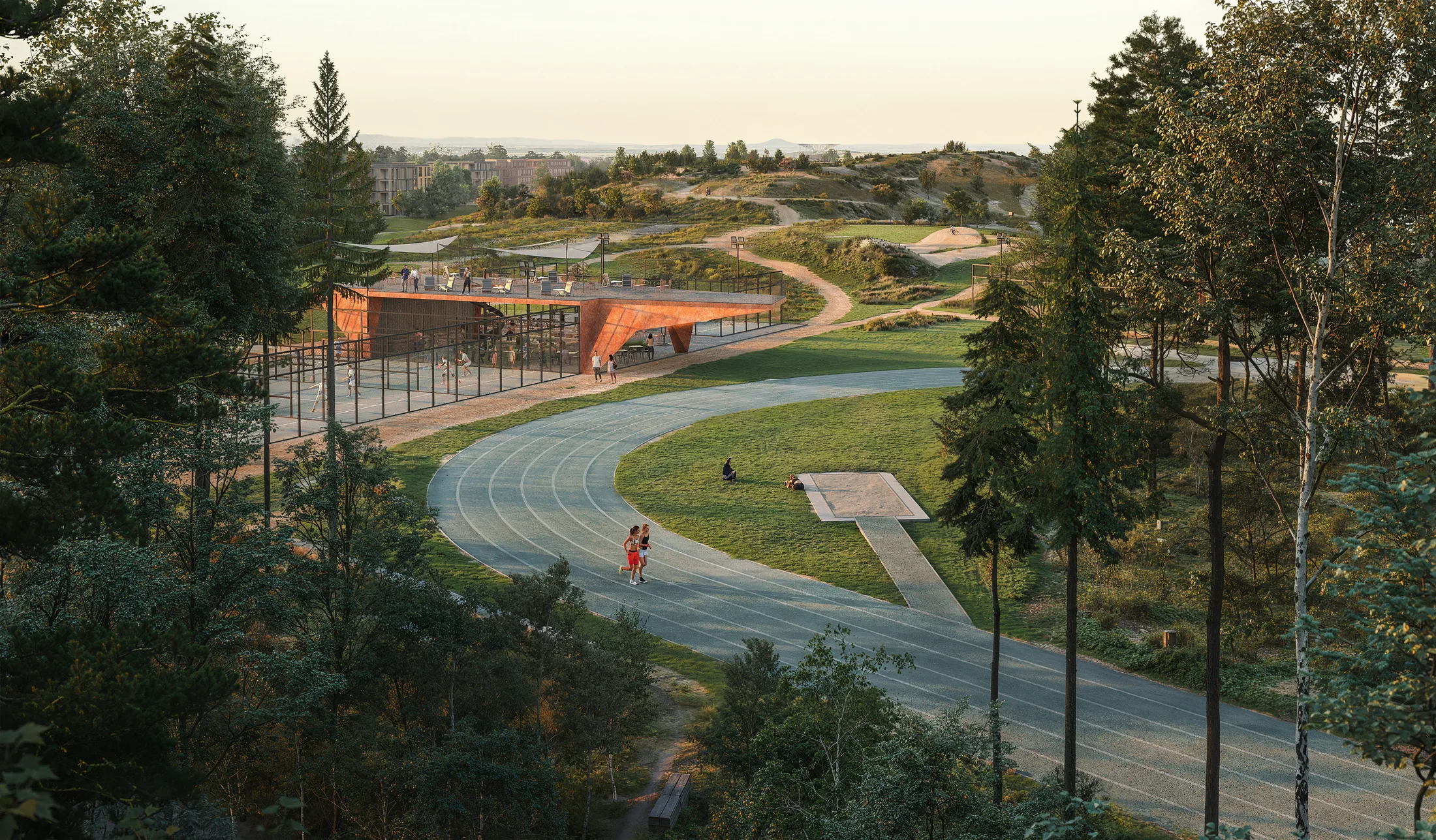 Sportoviště a lesopark nové čtvrti Maxovka